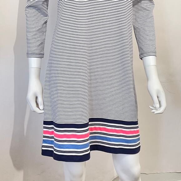 Lilly Pulitzer Shift Dress Womens Small White Blue Pin Stripe Knit 3/4 Sleeve - Picture 6 of 9